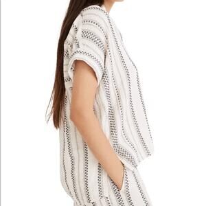 Madewell | Cotton Shirt Short Sleeve White with Black Print Small